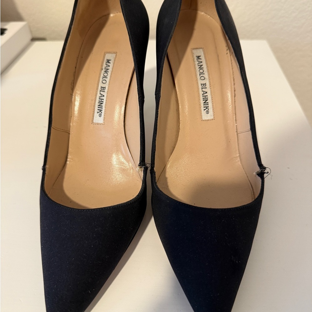 Manolo Blahnik Black Stiletto Heels with Pointed Toe